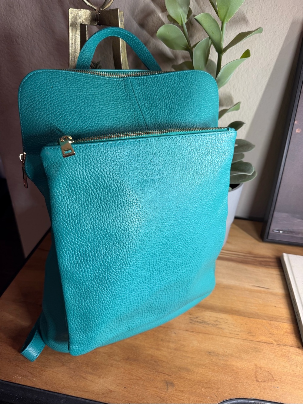 Genuine Italian Leather Turquoise Leather Women’s Backpack (non-branded)